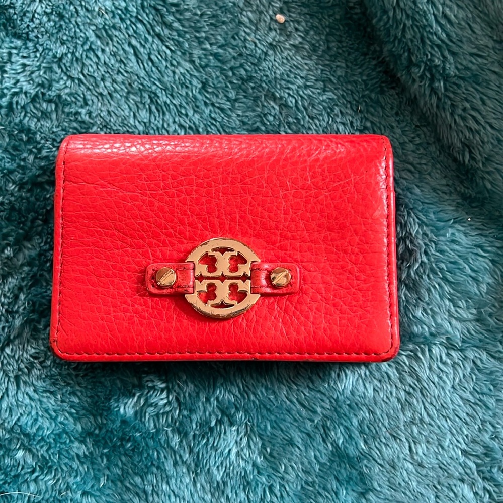 Orange/Salmon colored leather Tory Burch small wallet